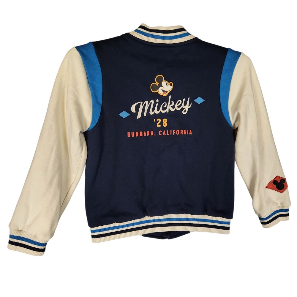 Disney Mickey Mouse Varsity Jacket Kids 5/6 Blue Burbank 28 Embroidered